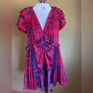 Self-Portrait Red and Blue Floral V-Neck Dress